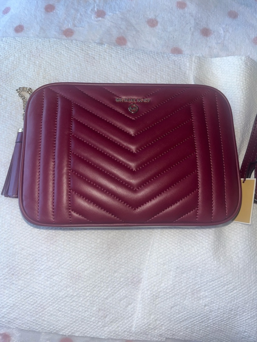Michael Kors dark berry Quilted Chevron Crossbody with Tassel